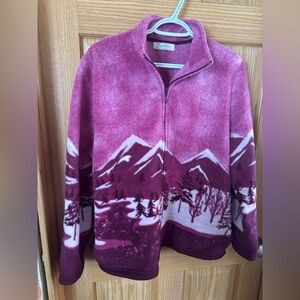 Traditional pink mountainscape fleece zip up
